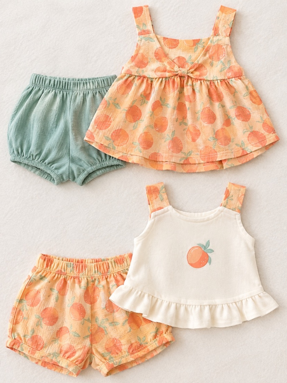 Kids Peach Print Tank & Shorts Set - Orange/Green
